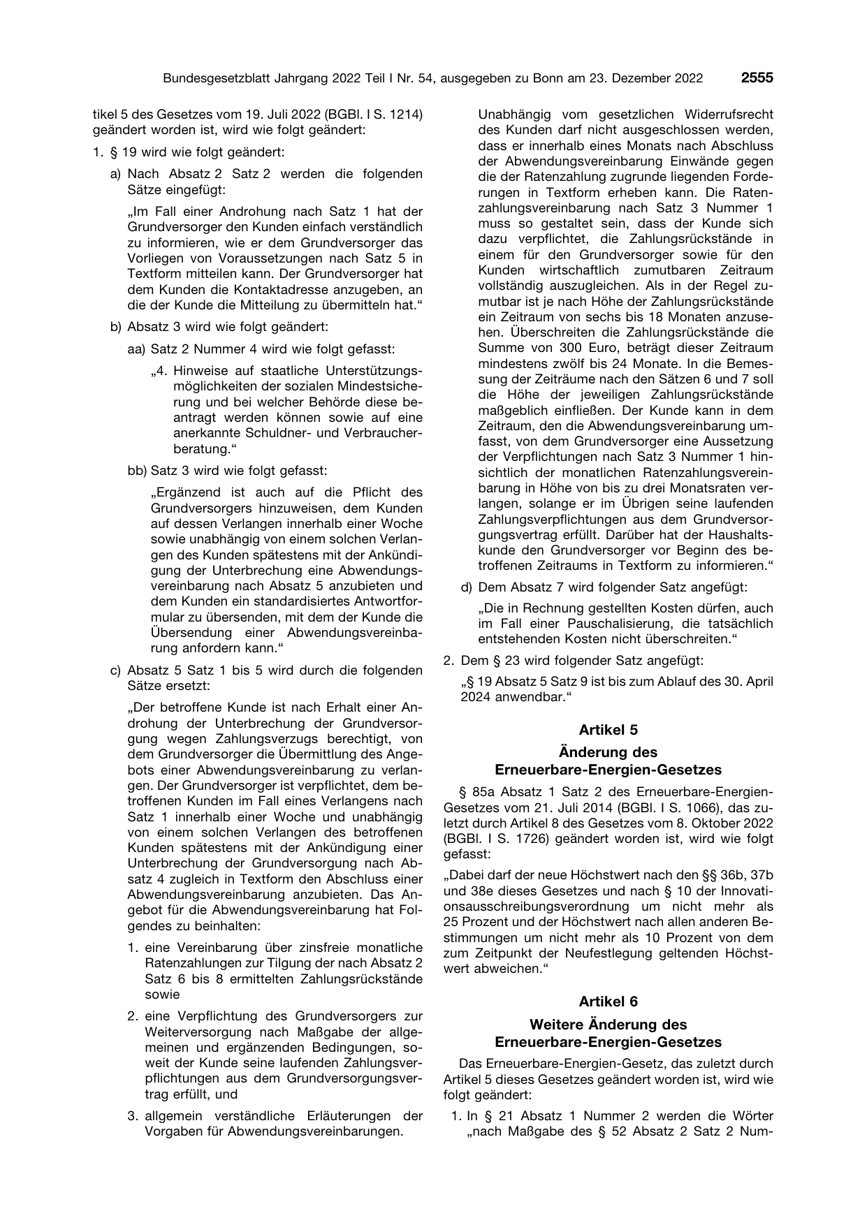BGBl. 2022, Seite 2555 — Originalseite als Abbildung