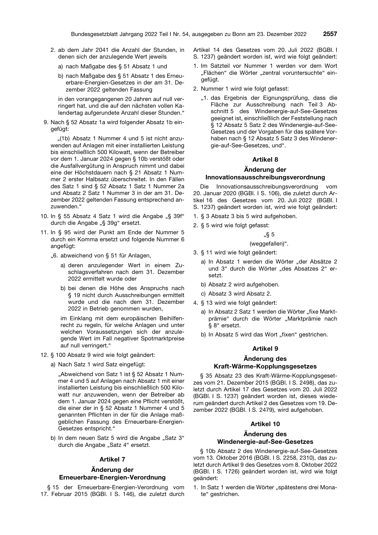 BGBl. 2022, Seite 2557 — Originalseite als Abbildung