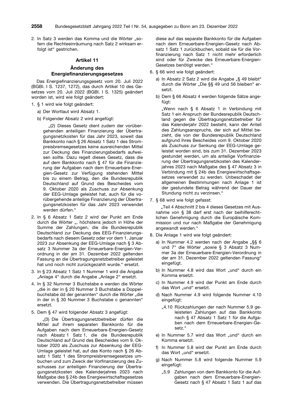 BGBl. 2022, Seite 2558 — Originalseite als Abbildung