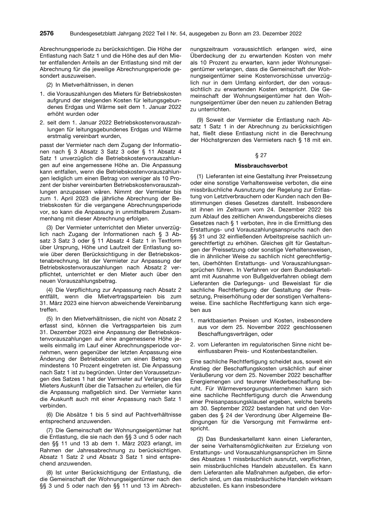 BGBl. 2022, Seite 2576 — Originalseite als Abbildung