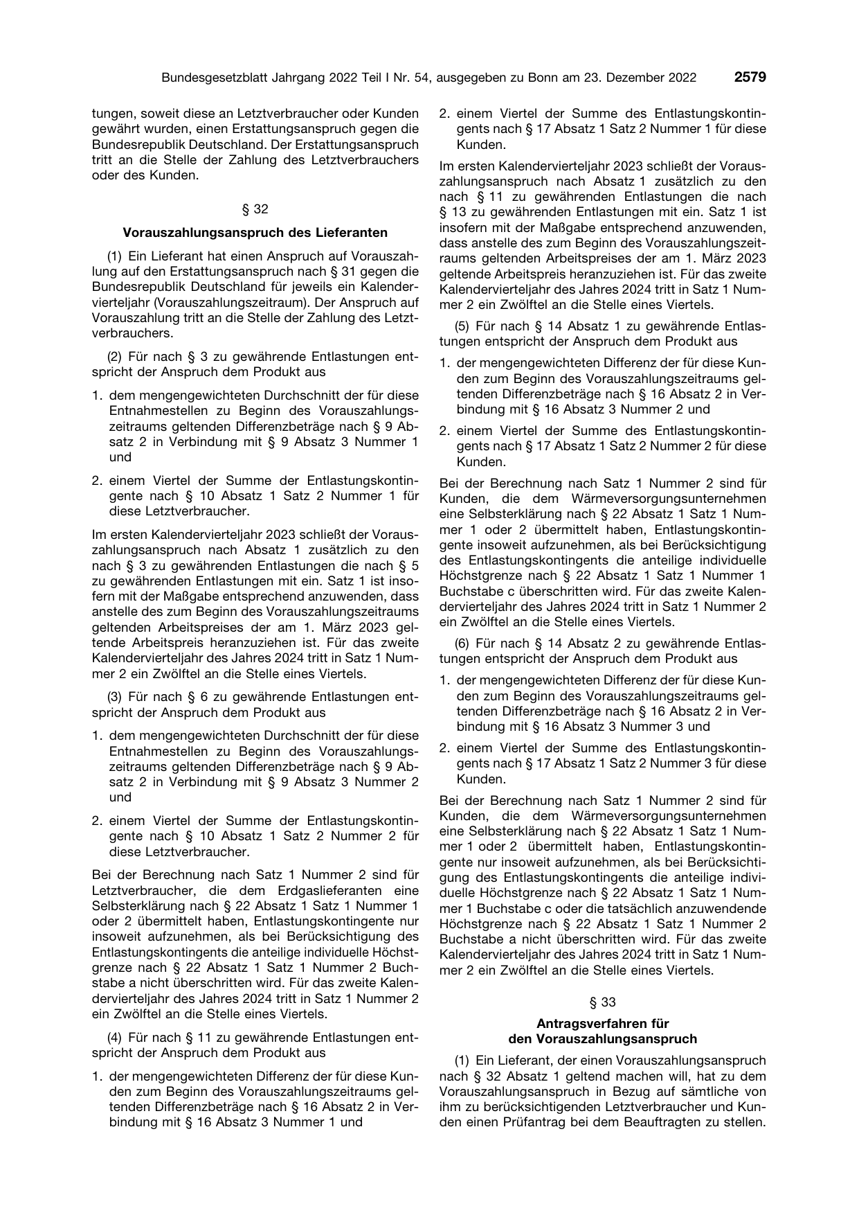 BGBl. 2022, Seite 2579 — Originalseite als Abbildung