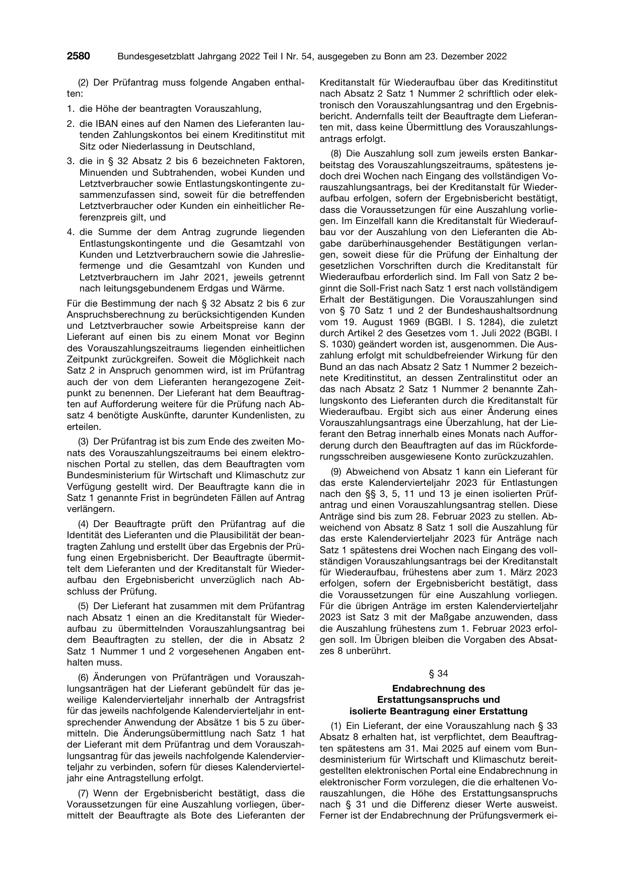 BGBl. 2022, Seite 2580 — Originalseite als Abbildung