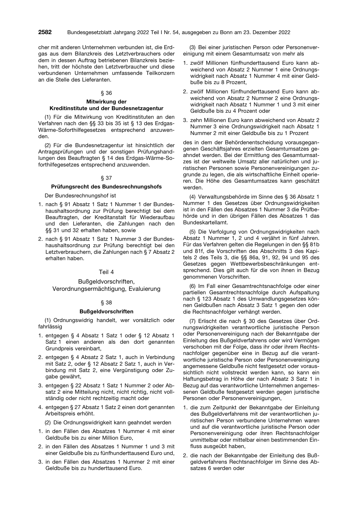 BGBl. 2022, Seite 2582 — Originalseite als Abbildung