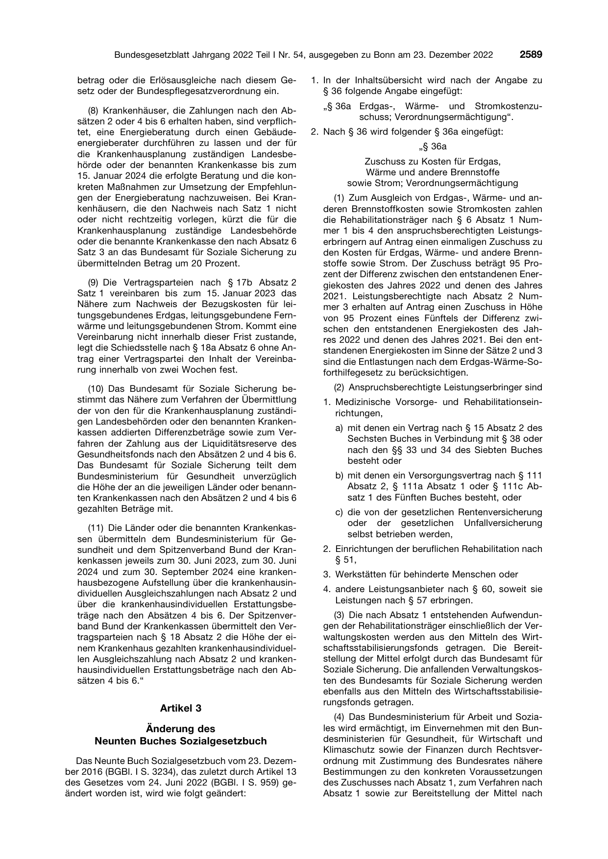 BGBl. 2022, Seite 2589 — Originalseite als Abbildung