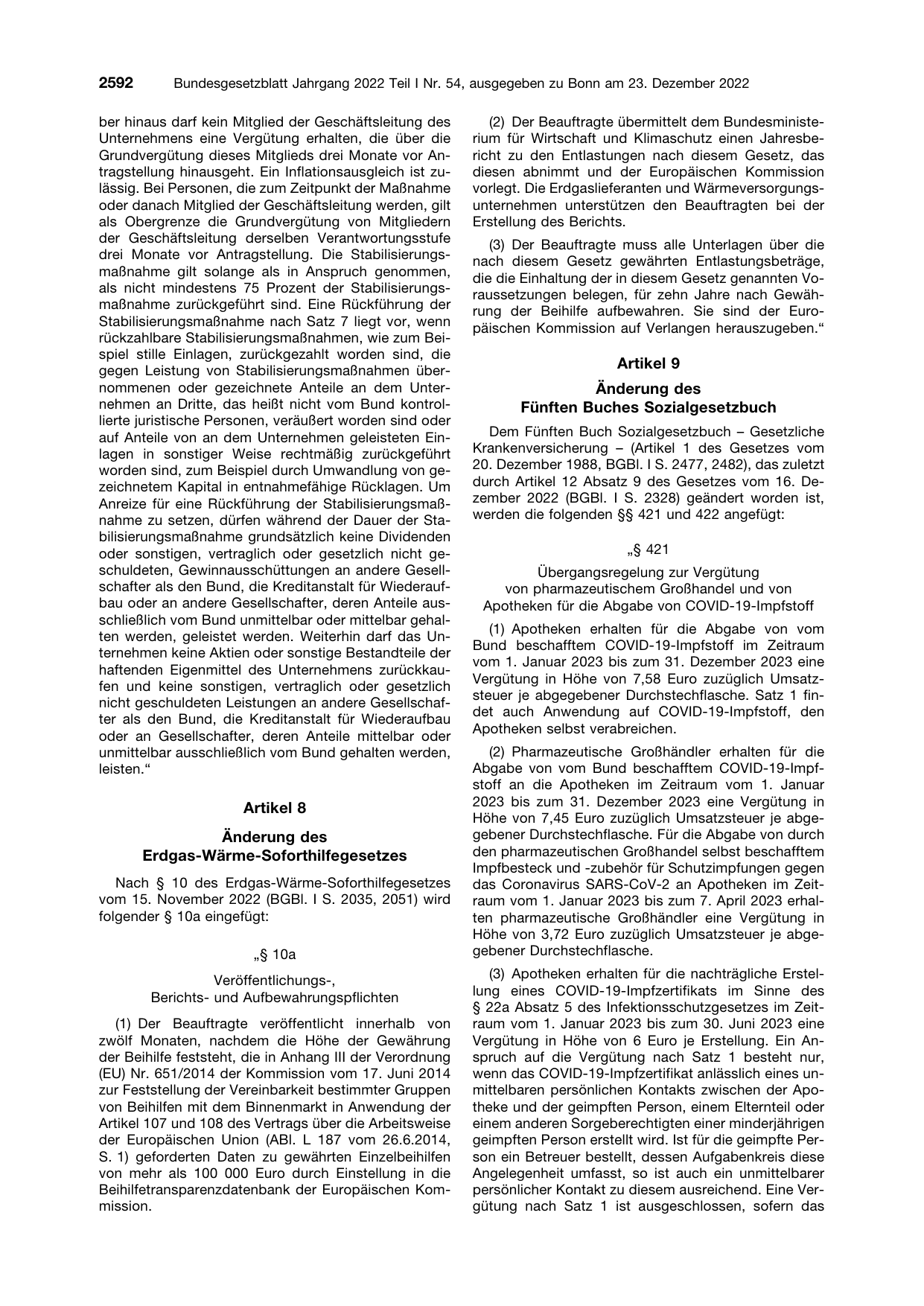 BGBl. 2022, Seite 2592 — Originalseite als Abbildung