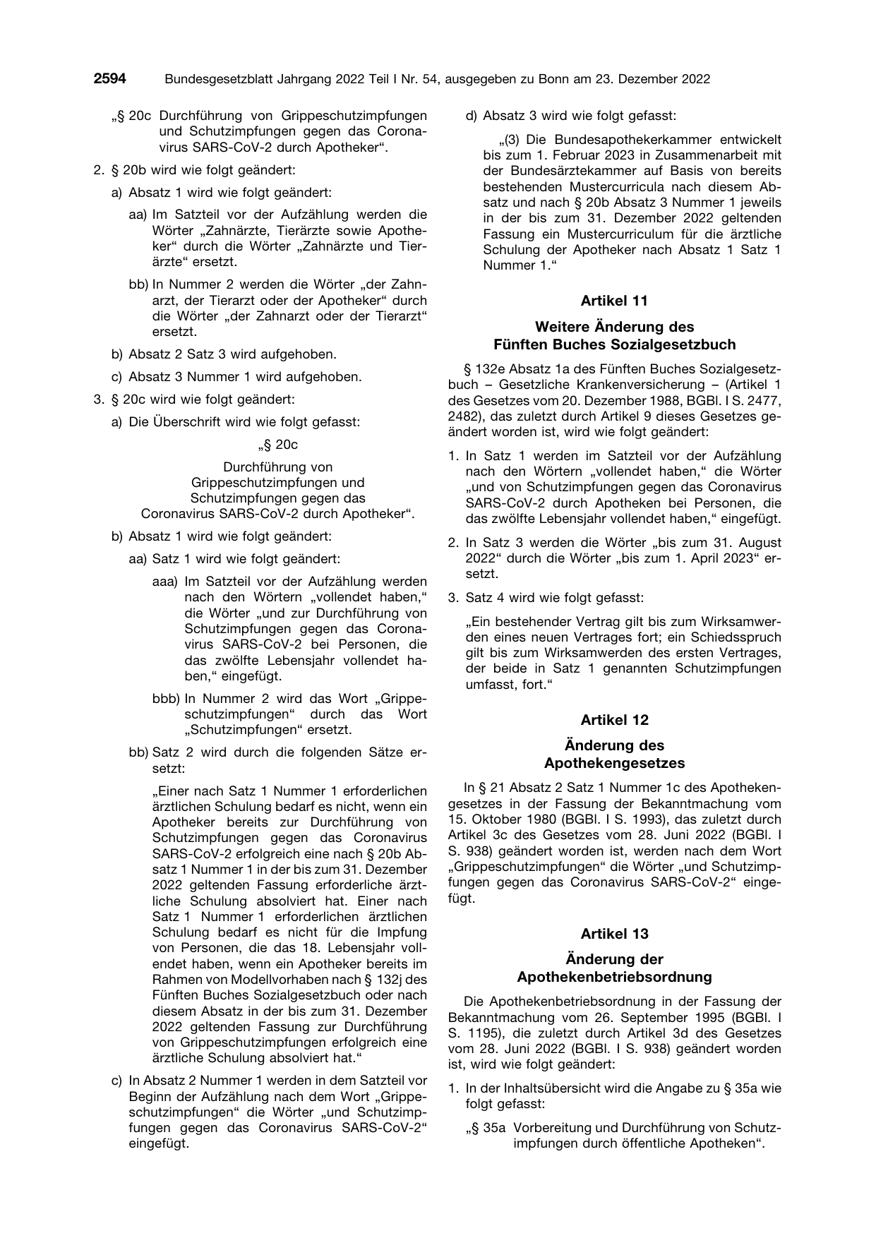 BGBl. 2022, Seite 2594 — Originalseite als Abbildung