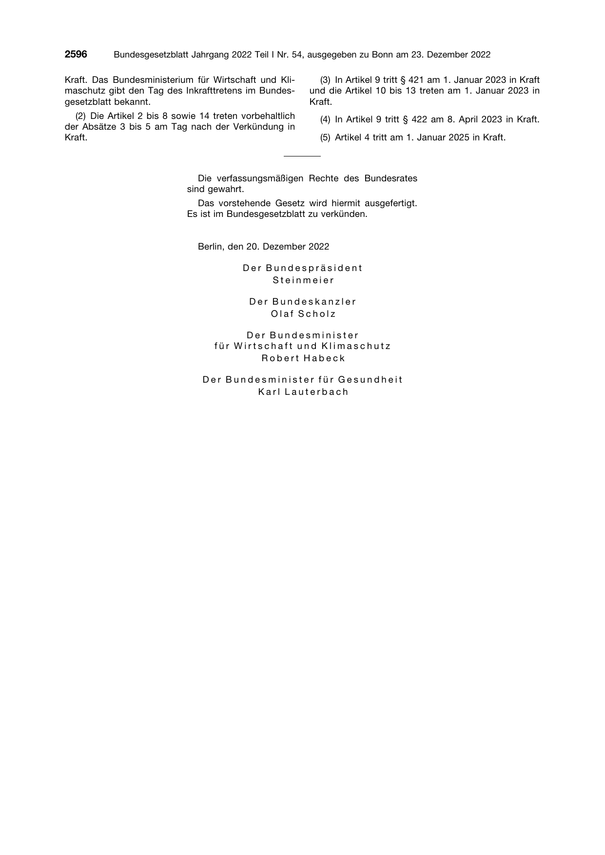 BGBl. 2022, Seite 2596 — Originalseite als Abbildung