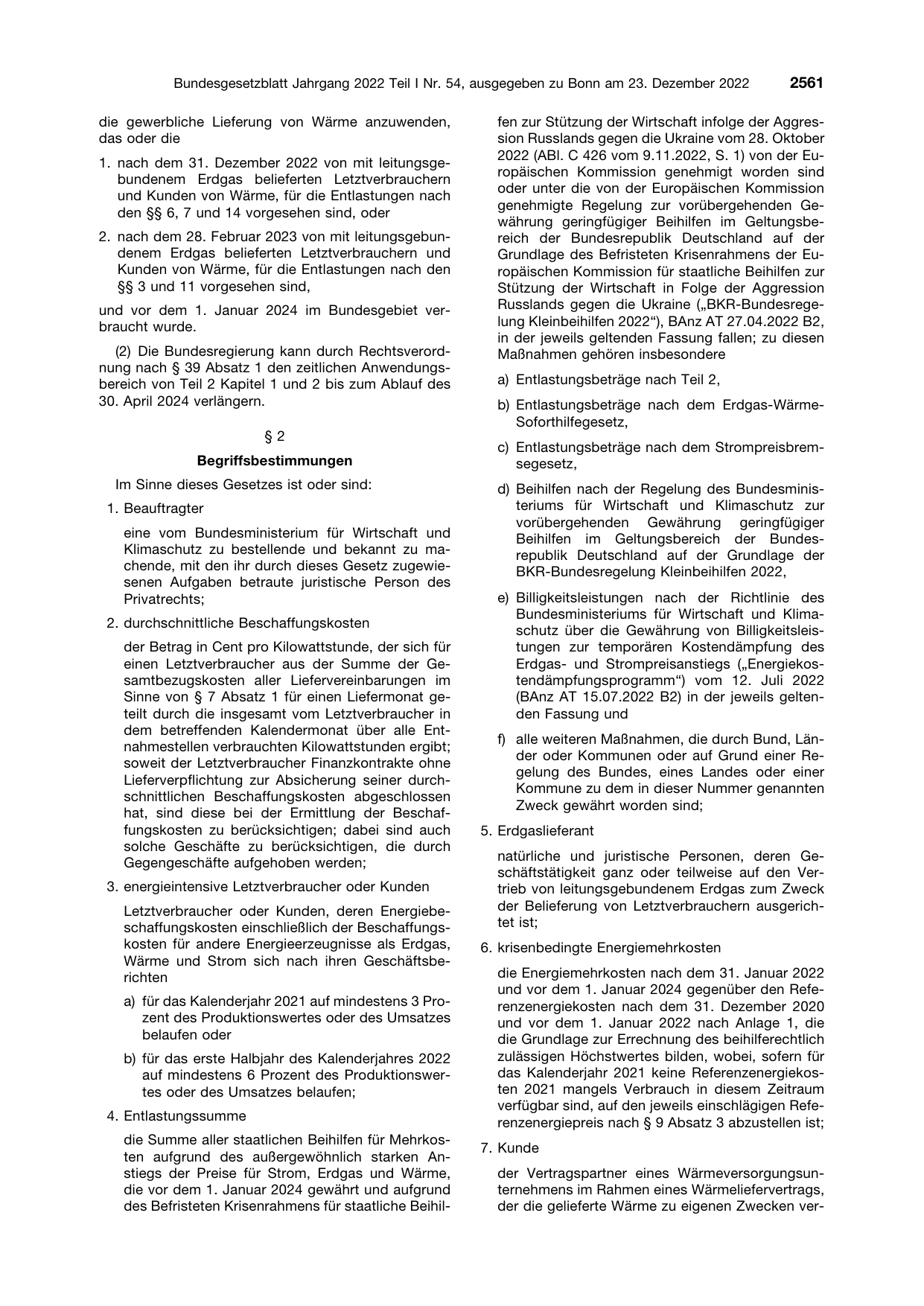 BGBl. 2022, Seite 2561 — Originalseite als Abbildung