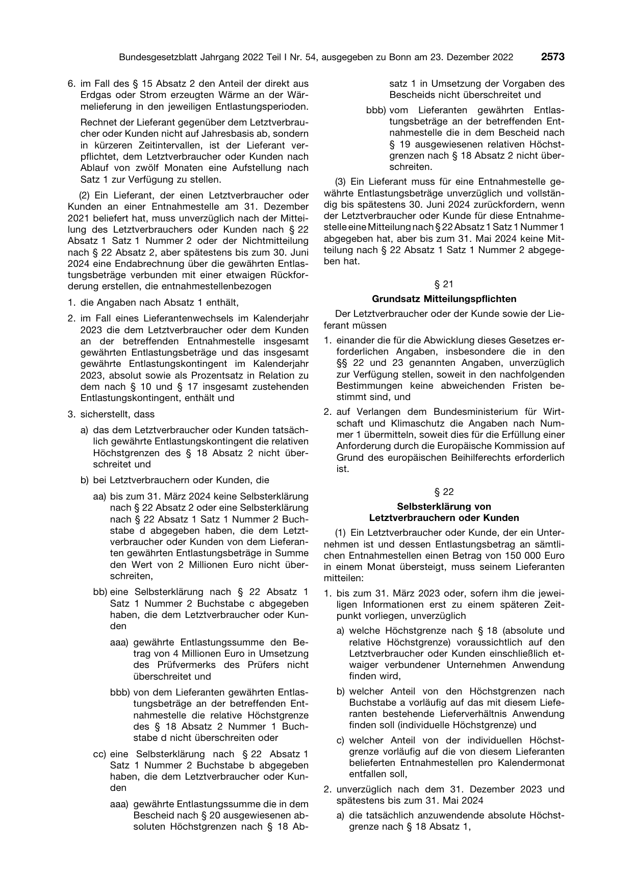 BGBl. 2022, Seite 2573 — Originalseite als Abbildung