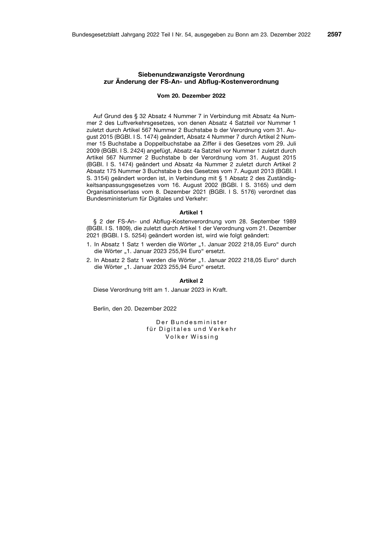BGBl. 2022, Seite 2597 — Originalseite als Abbildung