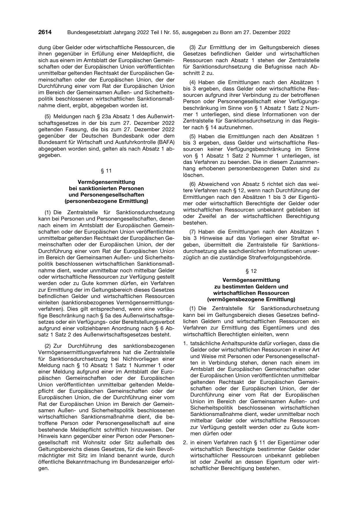 BGBl. 2022, Seite 2614 — Originalseite als Abbildung