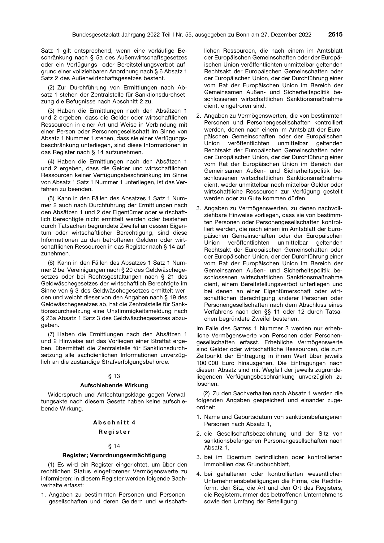 BGBl. 2022, Seite 2615 — Originalseite als Abbildung