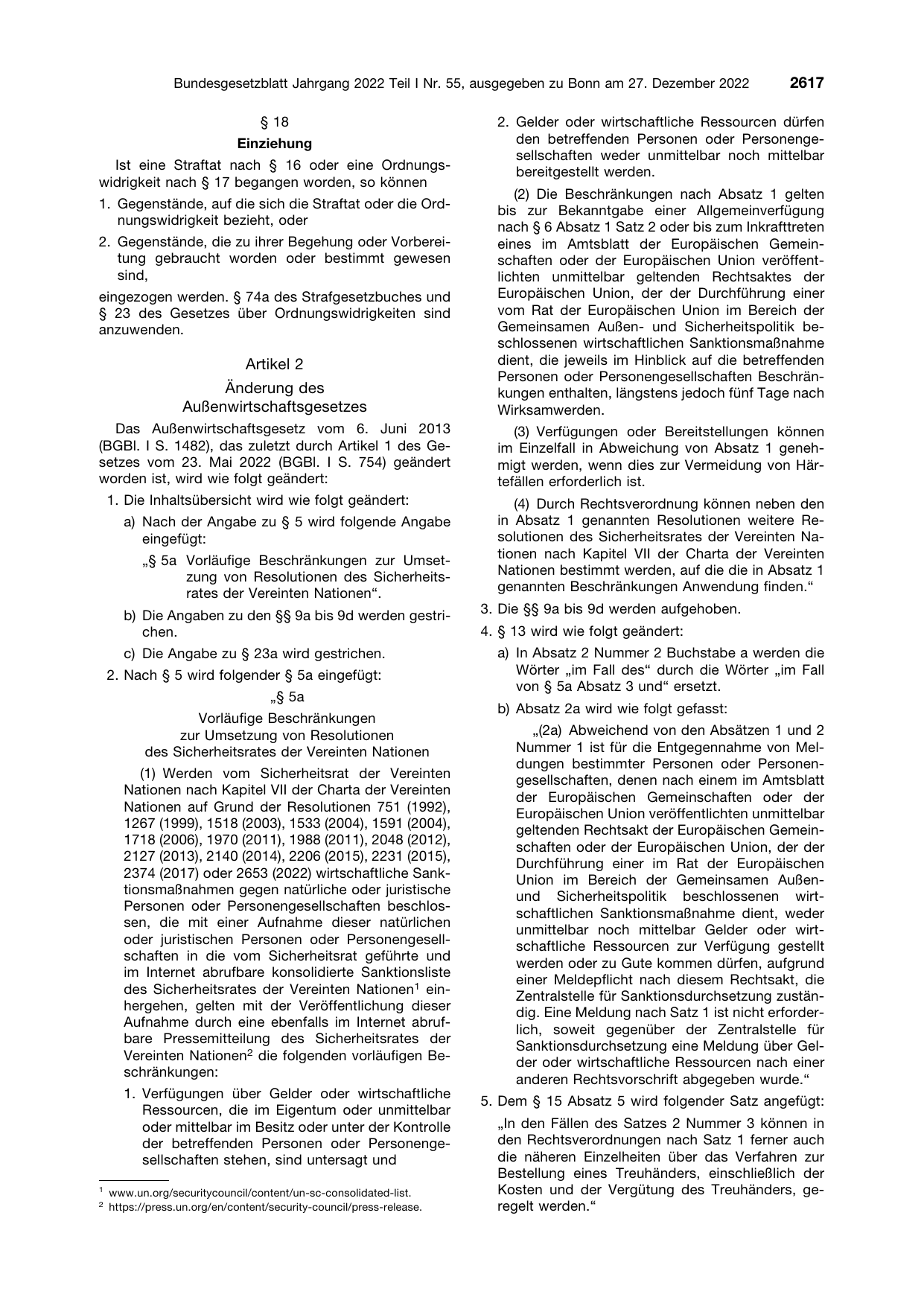 BGBl. 2022, Seite 2617 — Originalseite als Abbildung