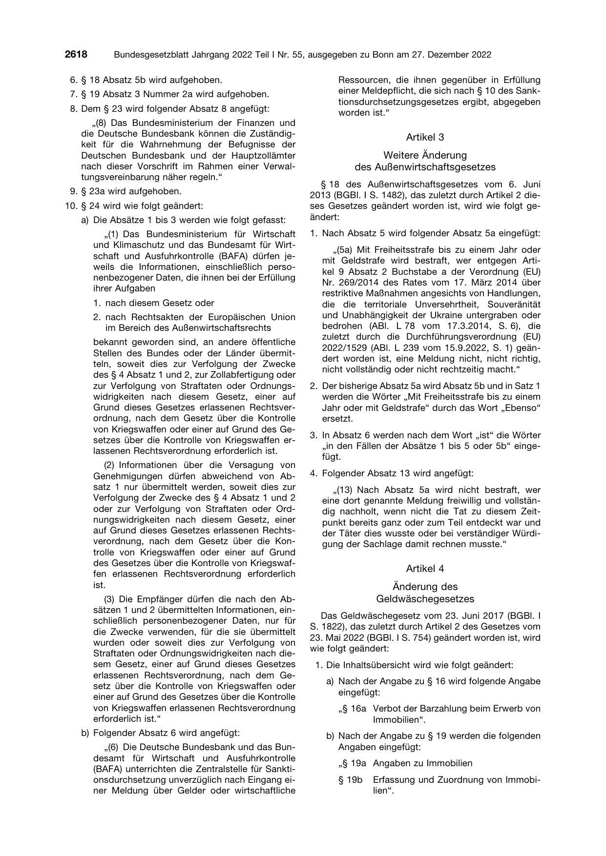 BGBl. 2022, Seite 2618 — Originalseite als Abbildung
