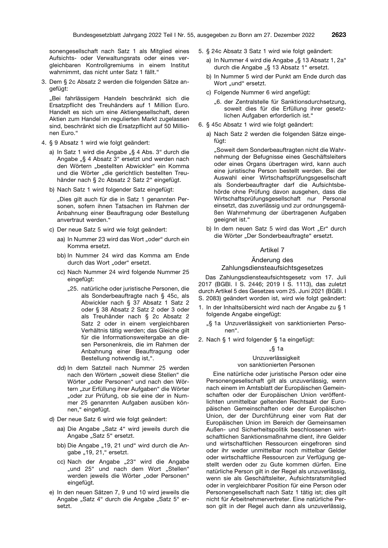 BGBl. 2022, Seite 2623 — Originalseite als Abbildung