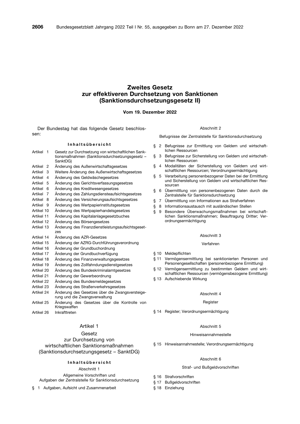 BGBl. 2022, Seite 2606 — Originalseite als Abbildung