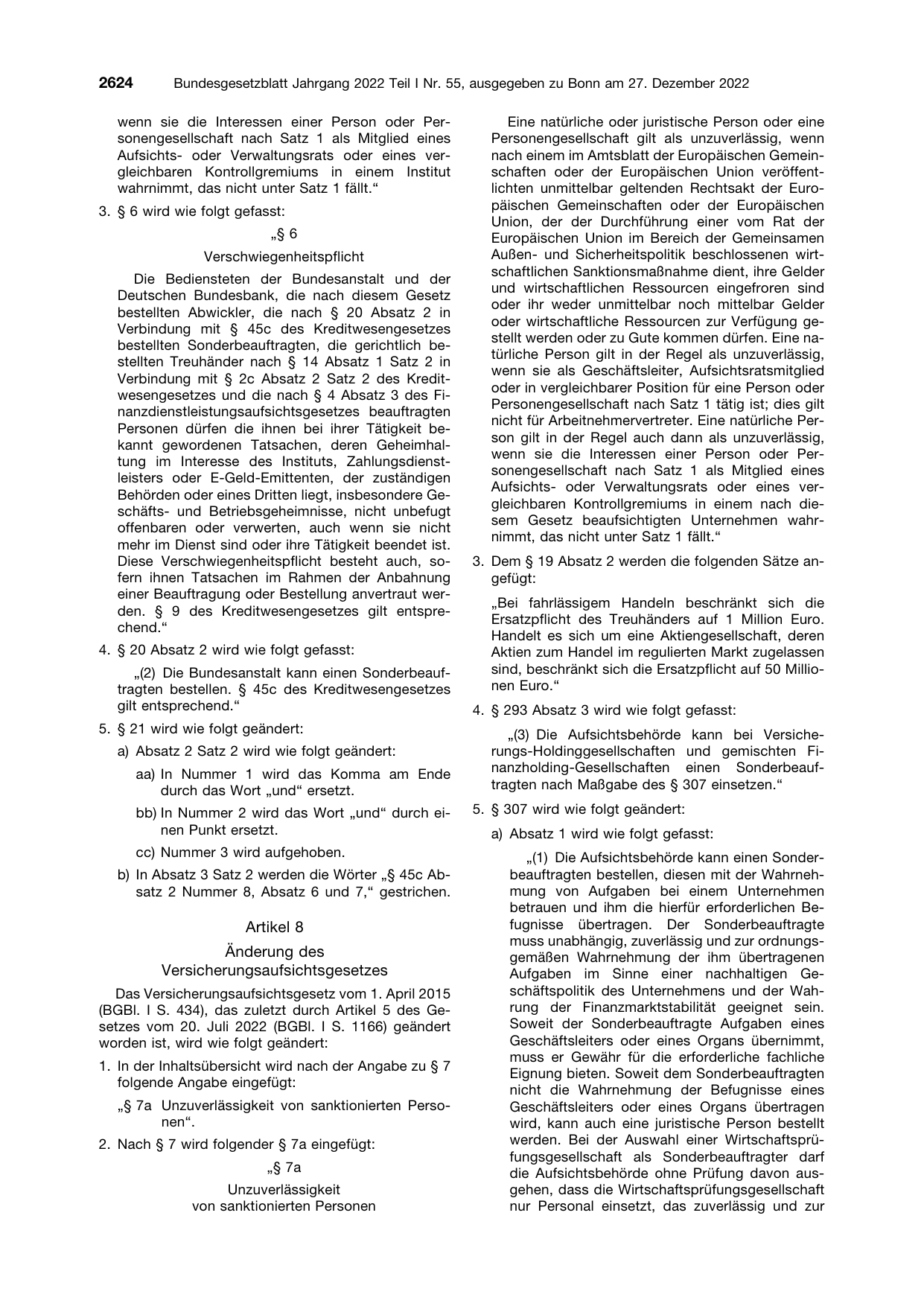 BGBl. 2022, Seite 2624 — Originalseite als Abbildung