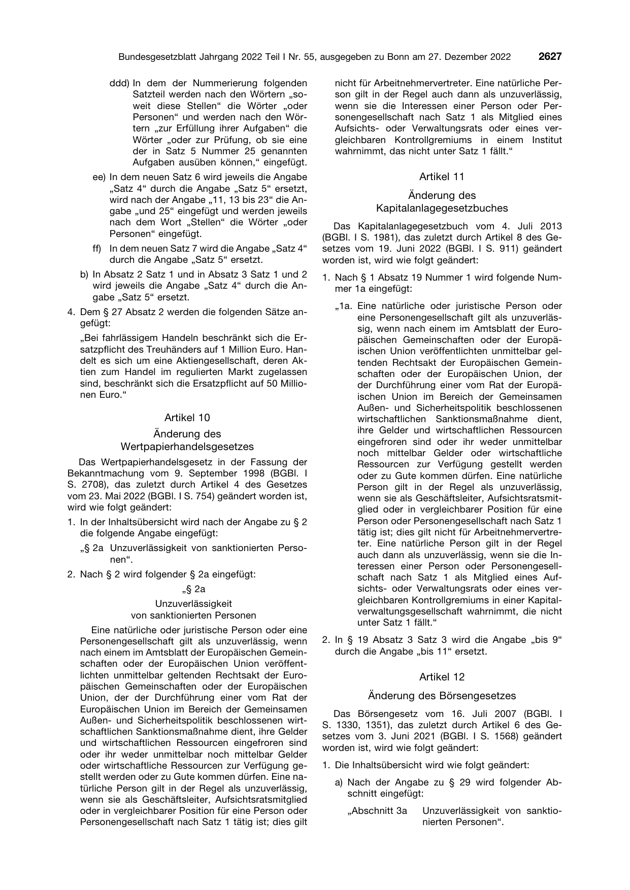 BGBl. 2022, Seite 2627 — Originalseite als Abbildung