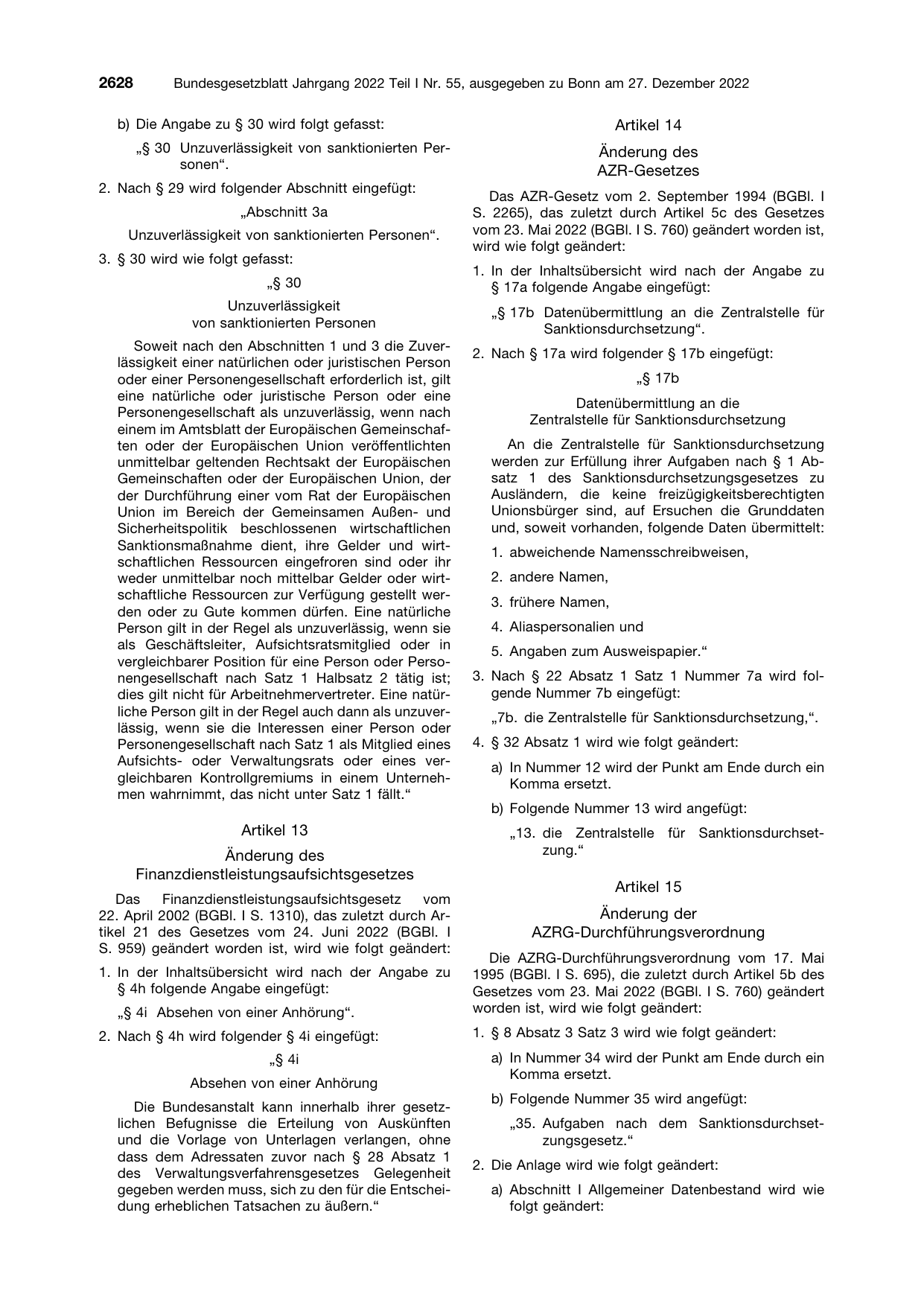 BGBl. 2022, Seite 2628 — Originalseite als Abbildung