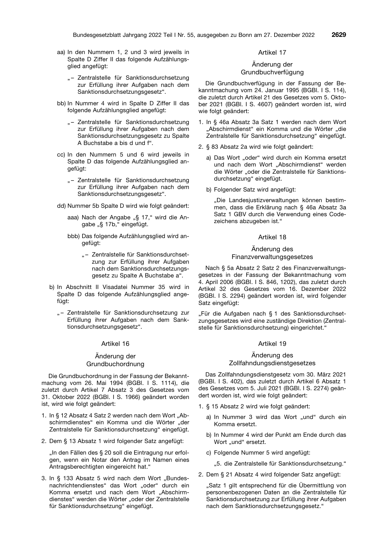 BGBl. 2022, Seite 2629 — Originalseite als Abbildung