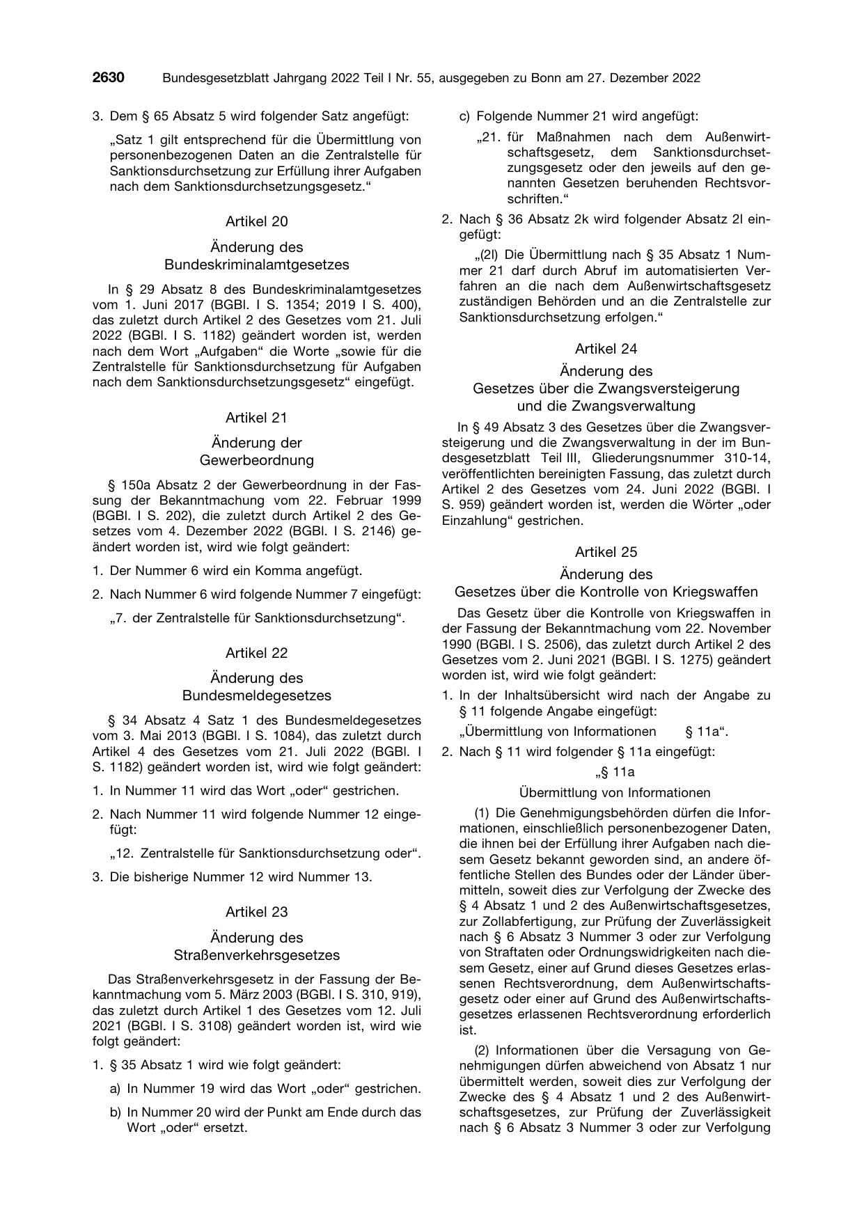 BGBl. 2022, Seite 2630 — Originalseite als Abbildung