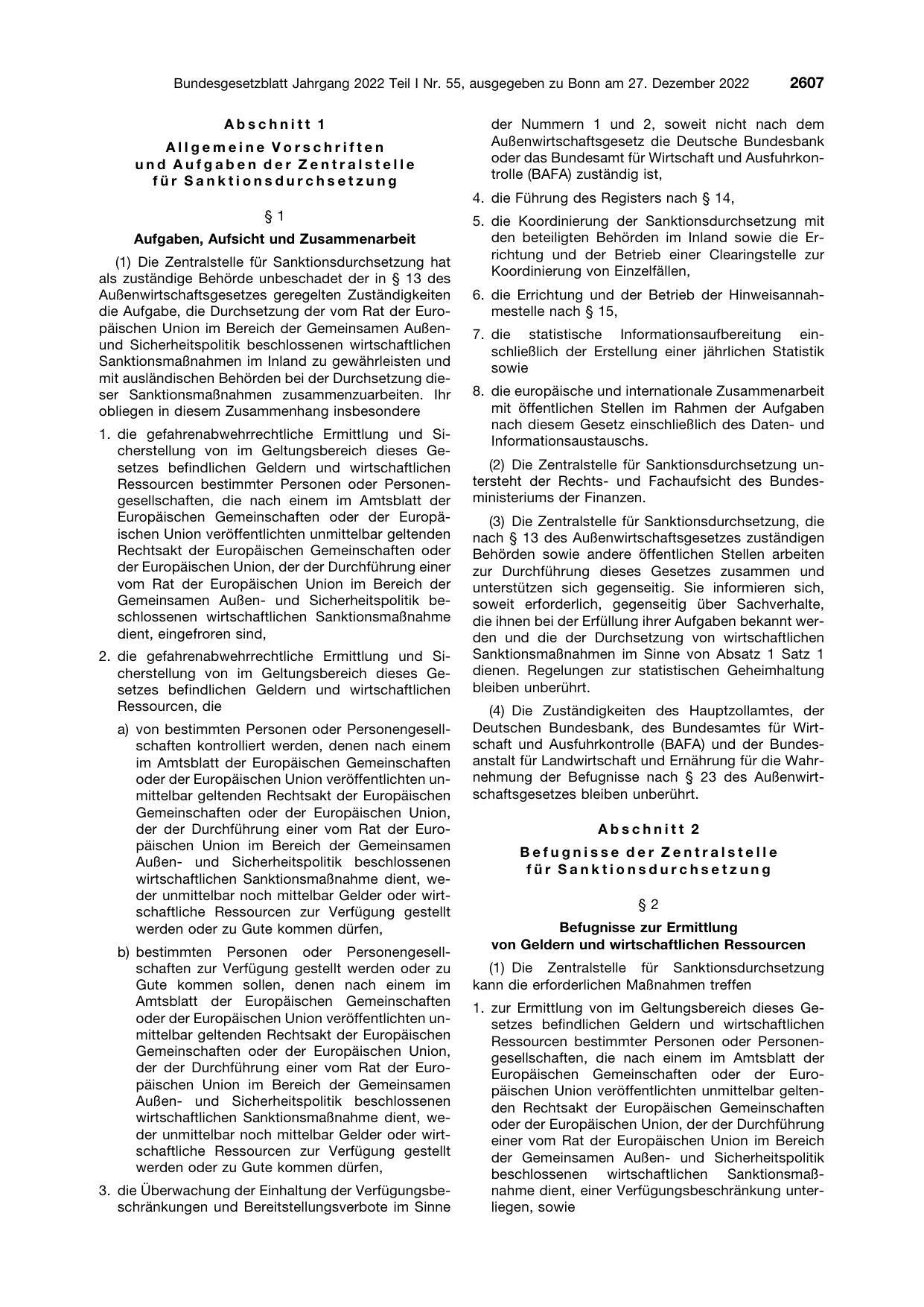 BGBl. 2022, Seite 2607 — Originalseite als Abbildung