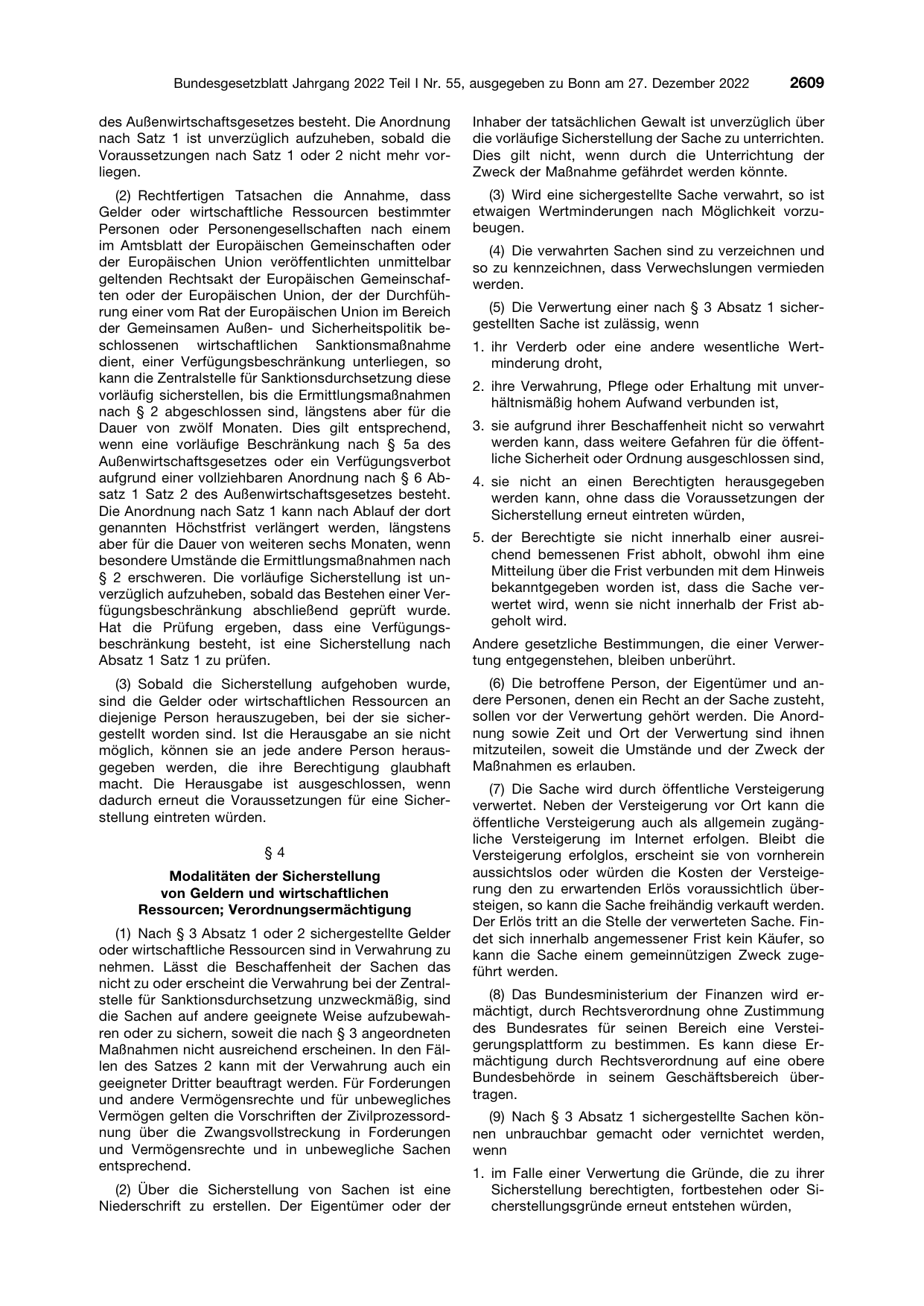 BGBl. 2022, Seite 2609 — Originalseite als Abbildung