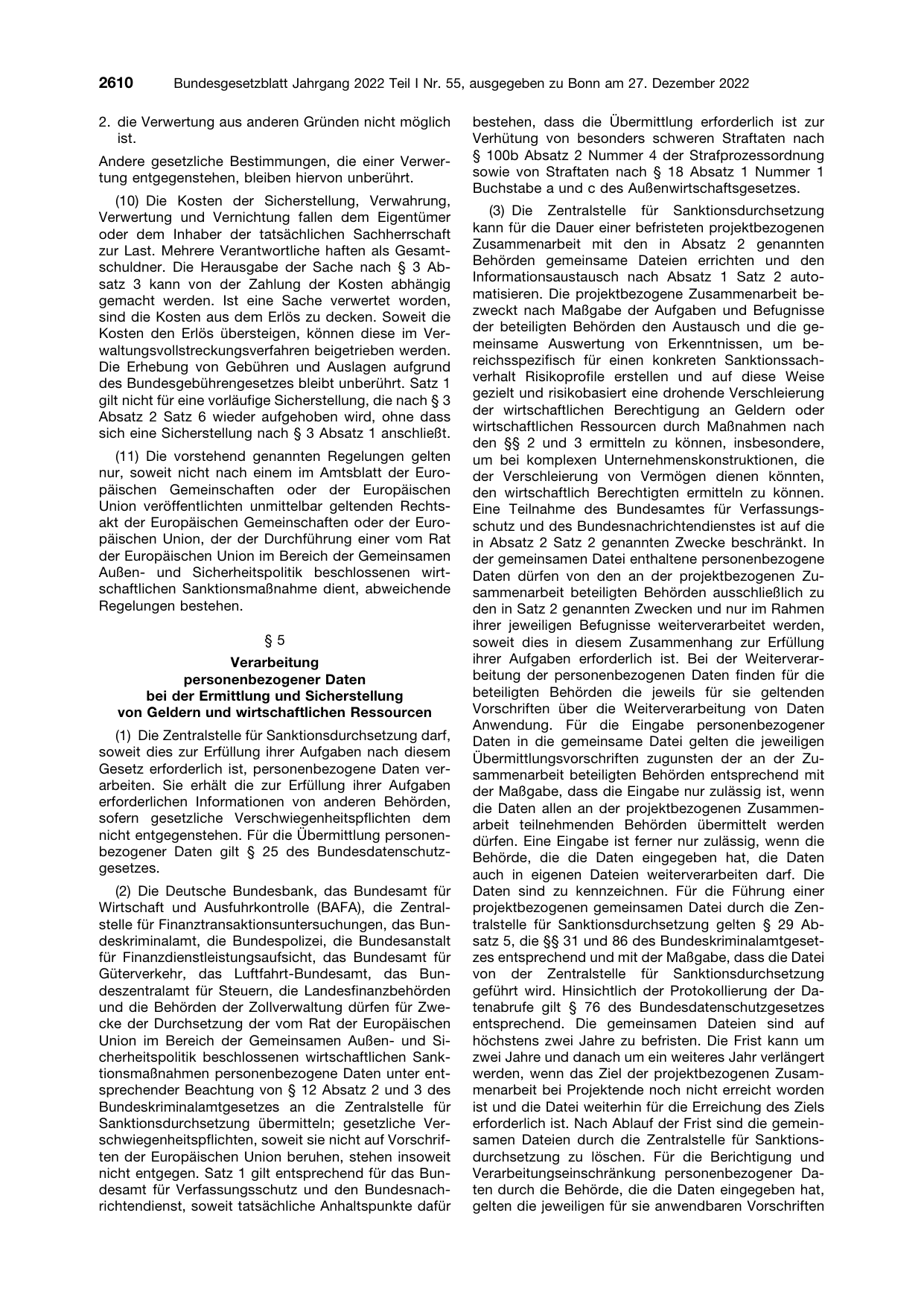 BGBl. 2022, Seite 2610 — Originalseite als Abbildung