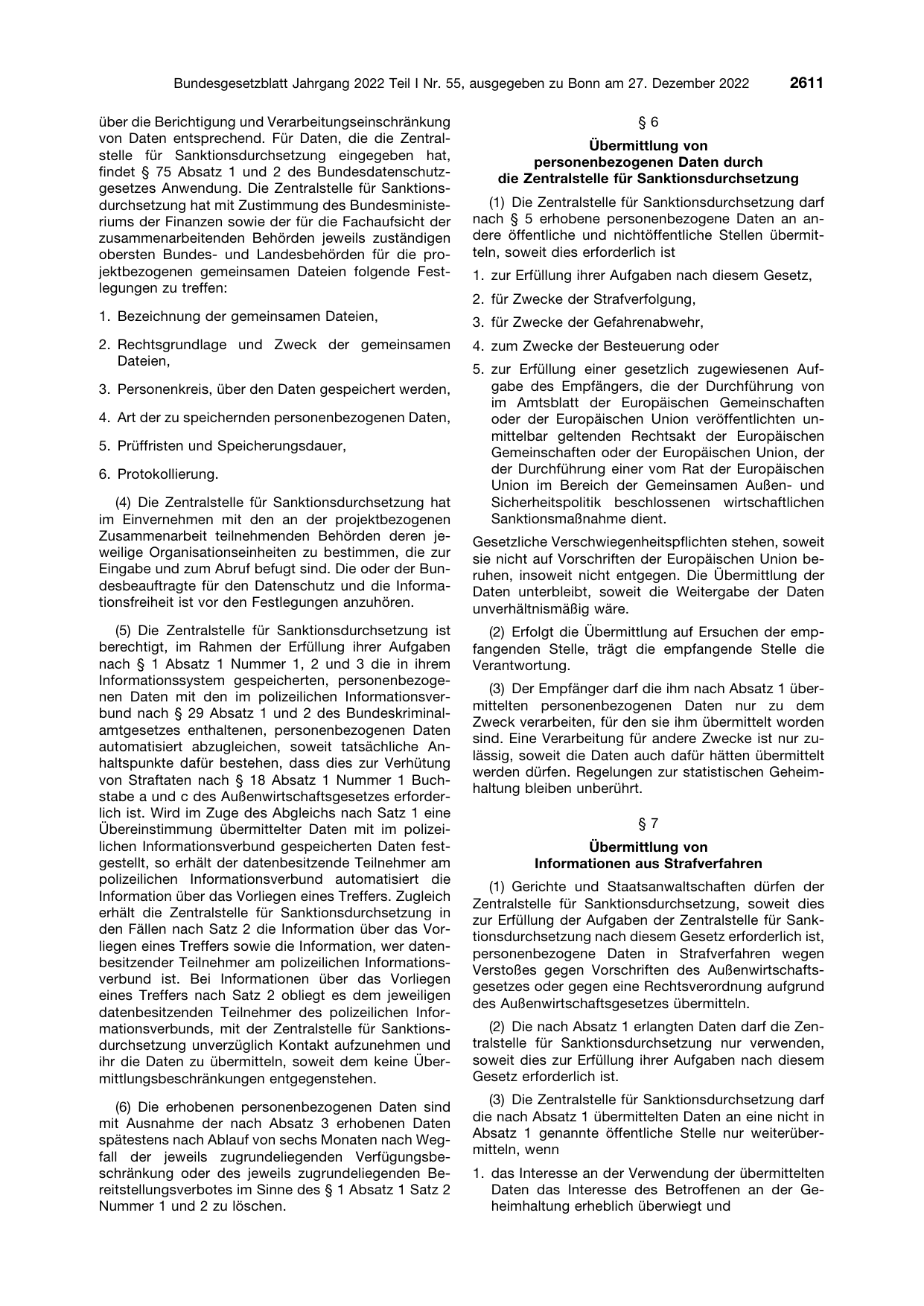 BGBl. 2022, Seite 2611 — Originalseite als Abbildung