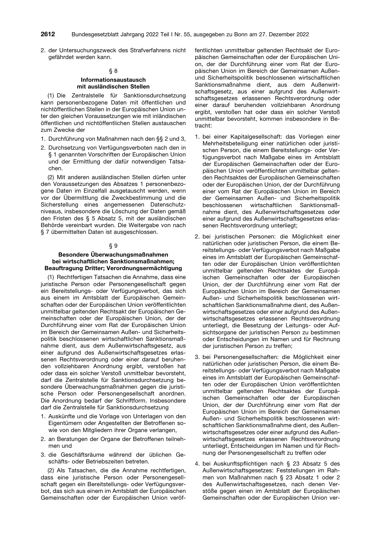 BGBl. 2022, Seite 2612 — Originalseite als Abbildung