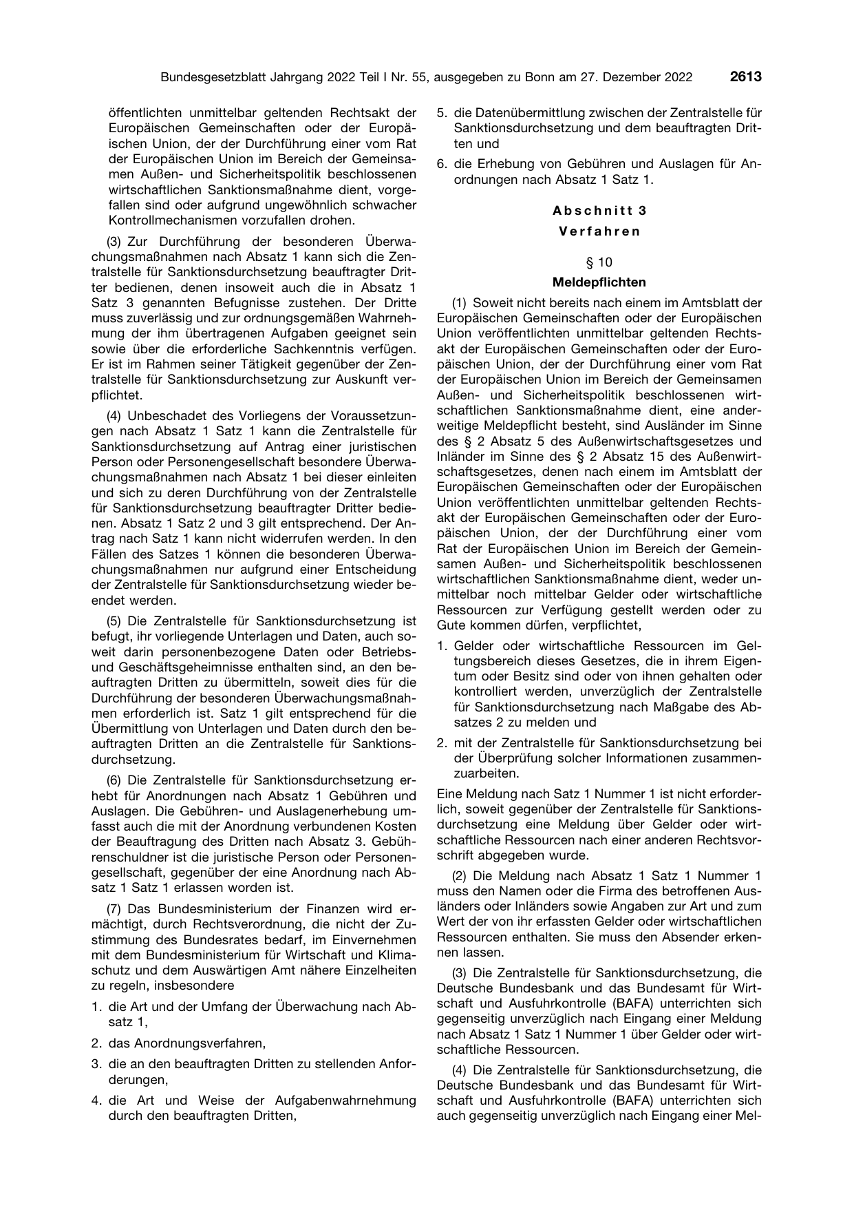 BGBl. 2022, Seite 2613 — Originalseite als Abbildung