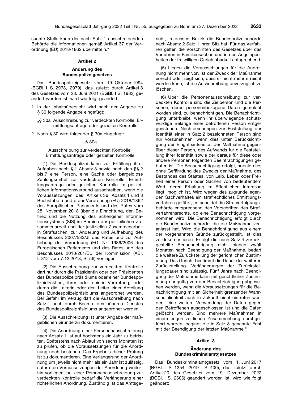 BGBl. 2022, Seite 2633 — Originalseite als Abbildung