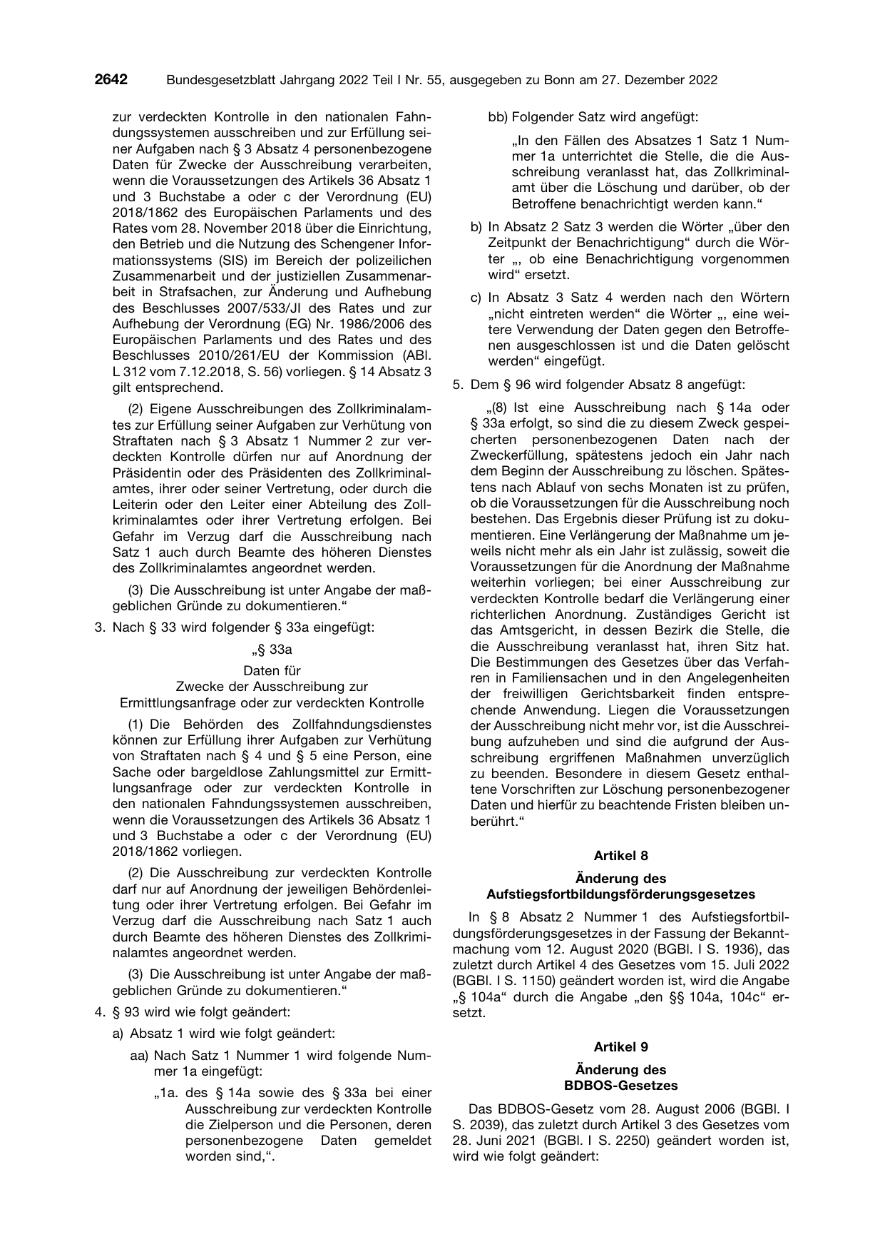 BGBl. 2022, Seite 2642 — Originalseite als Abbildung