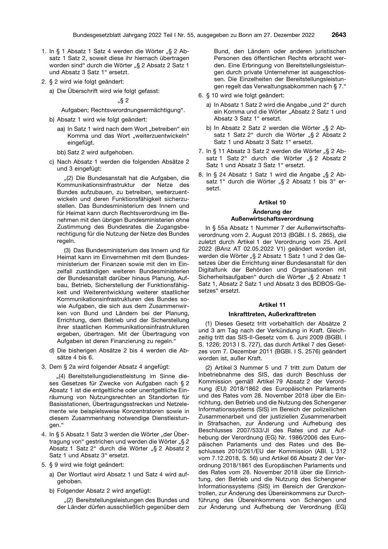 BGBl. 2022, Seite 2643 — Originalseite als Abbildung