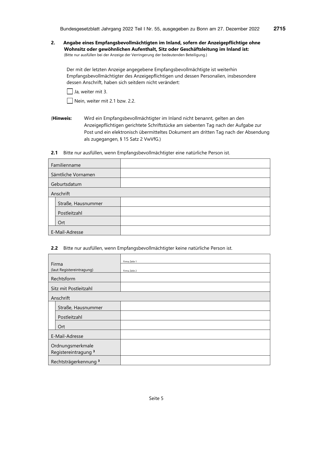 BGBl. 2022, Seite 2715 — Originalseite als Abbildung