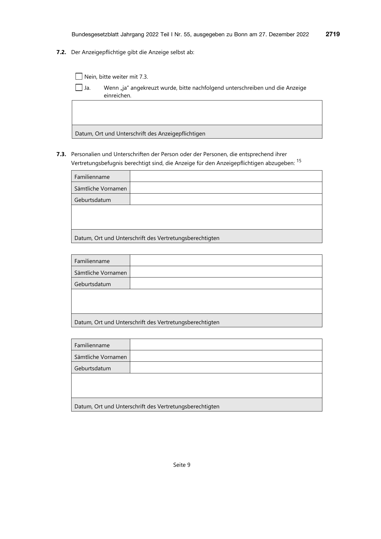 BGBl. 2022, Seite 2719 — Originalseite als Abbildung