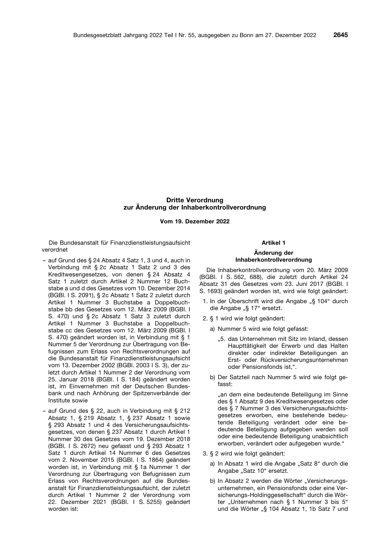 BGBl. 2022, Seite 2645 — Originalseite als Abbildung