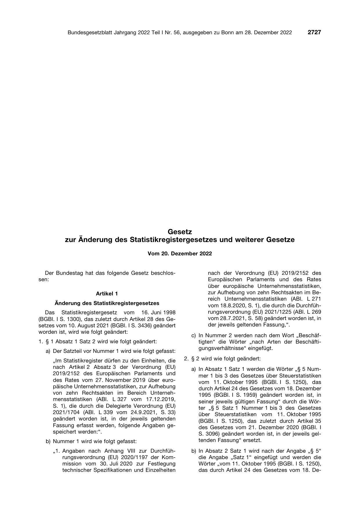 BGBl. 2022, Seite 2727 — Originalseite als Abbildung
