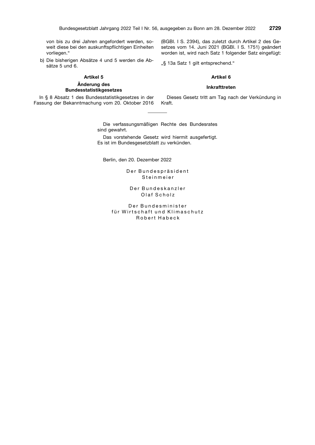 BGBl. 2022, Seite 2729 — Originalseite als Abbildung