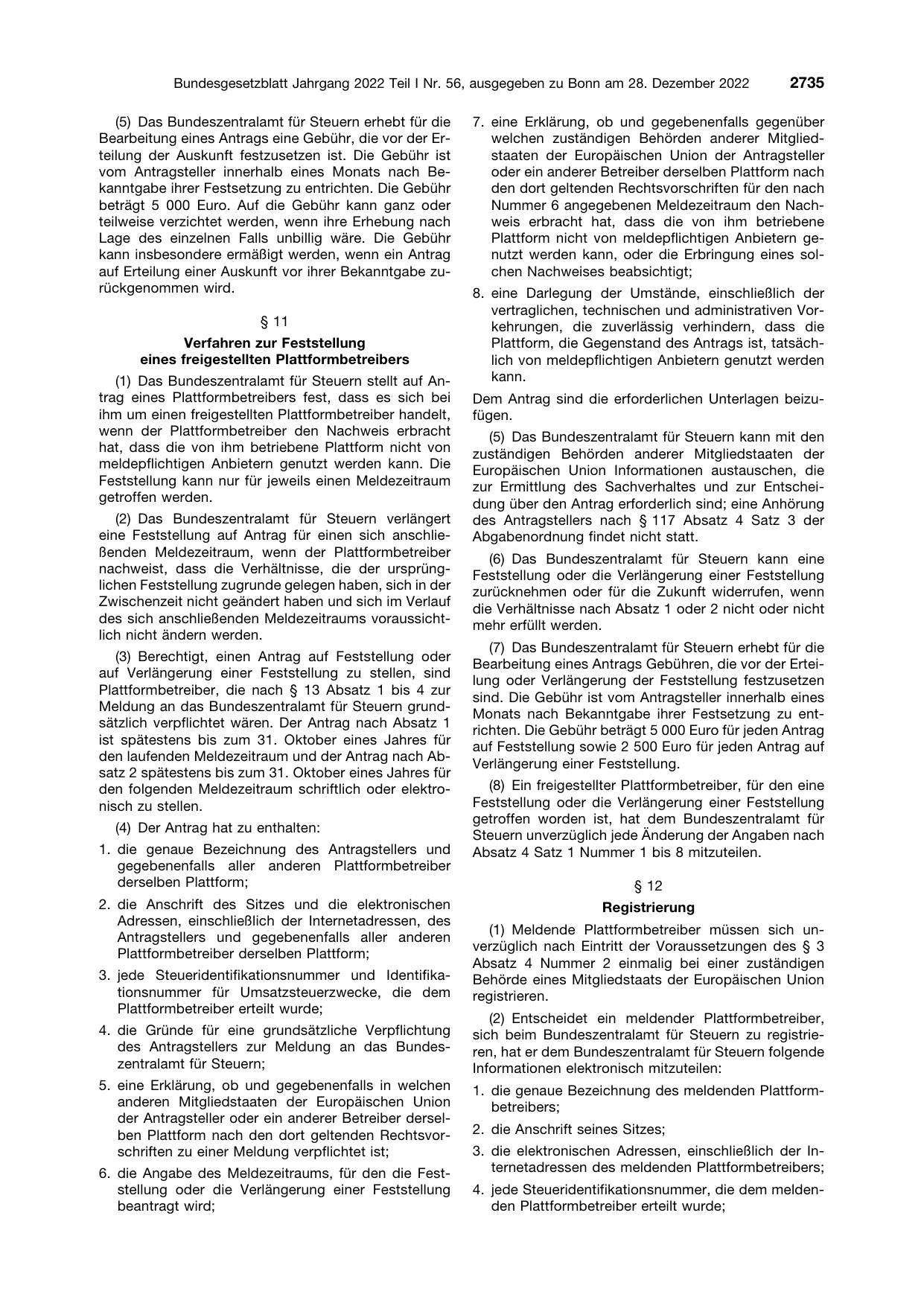 BGBl. 2022, Seite 2735 — Originalseite als Abbildung