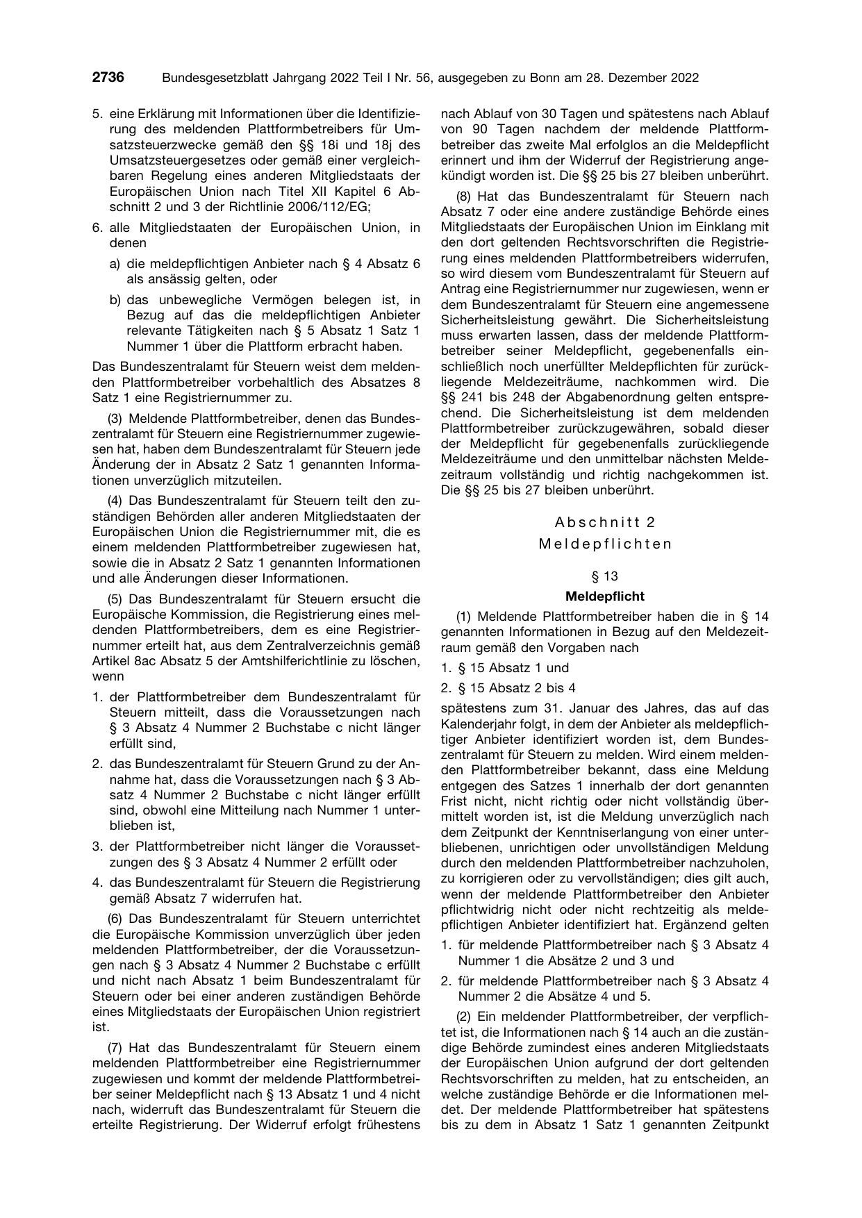 BGBl. 2022, Seite 2736 — Originalseite als Abbildung