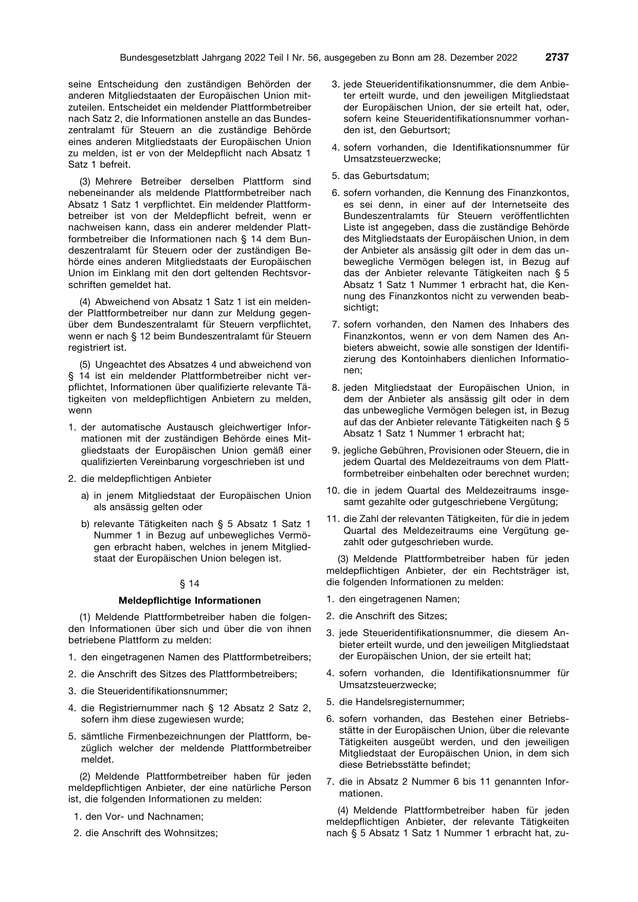 BGBl. 2022, Seite 2737 — Originalseite als Abbildung
