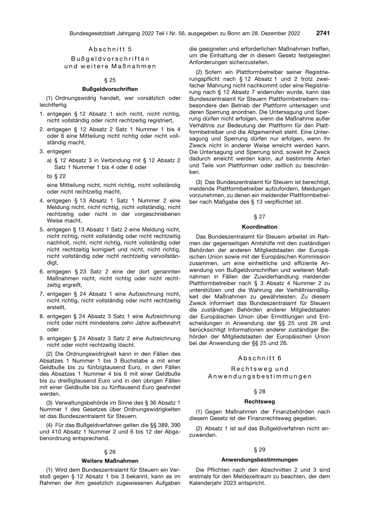 BGBl. 2022, Seite 2741 — Originalseite als Abbildung