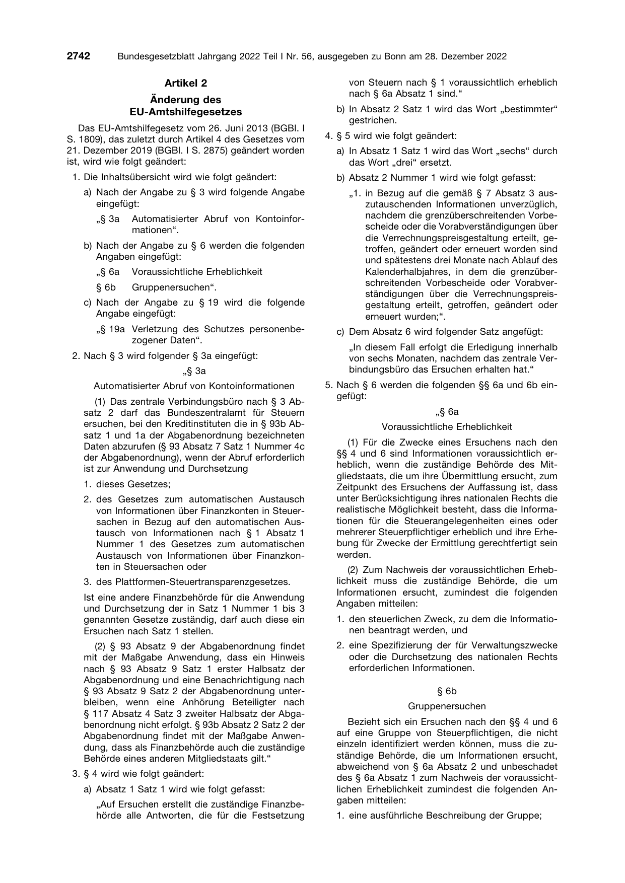 BGBl. 2022, Seite 2742 — Originalseite als Abbildung