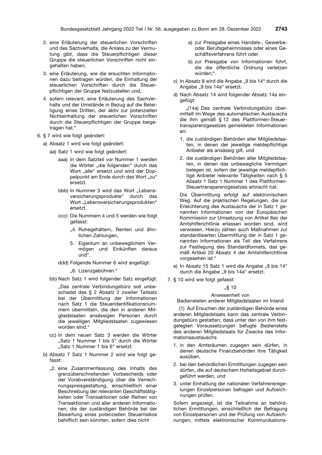 BGBl. 2022, Seite 2743 — Originalseite als Abbildung