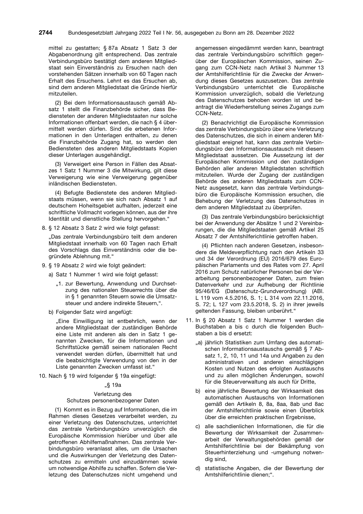 BGBl. 2022, Seite 2744 — Originalseite als Abbildung