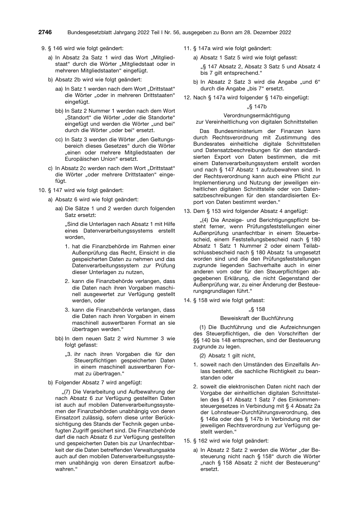BGBl. 2022, Seite 2746 — Originalseite als Abbildung