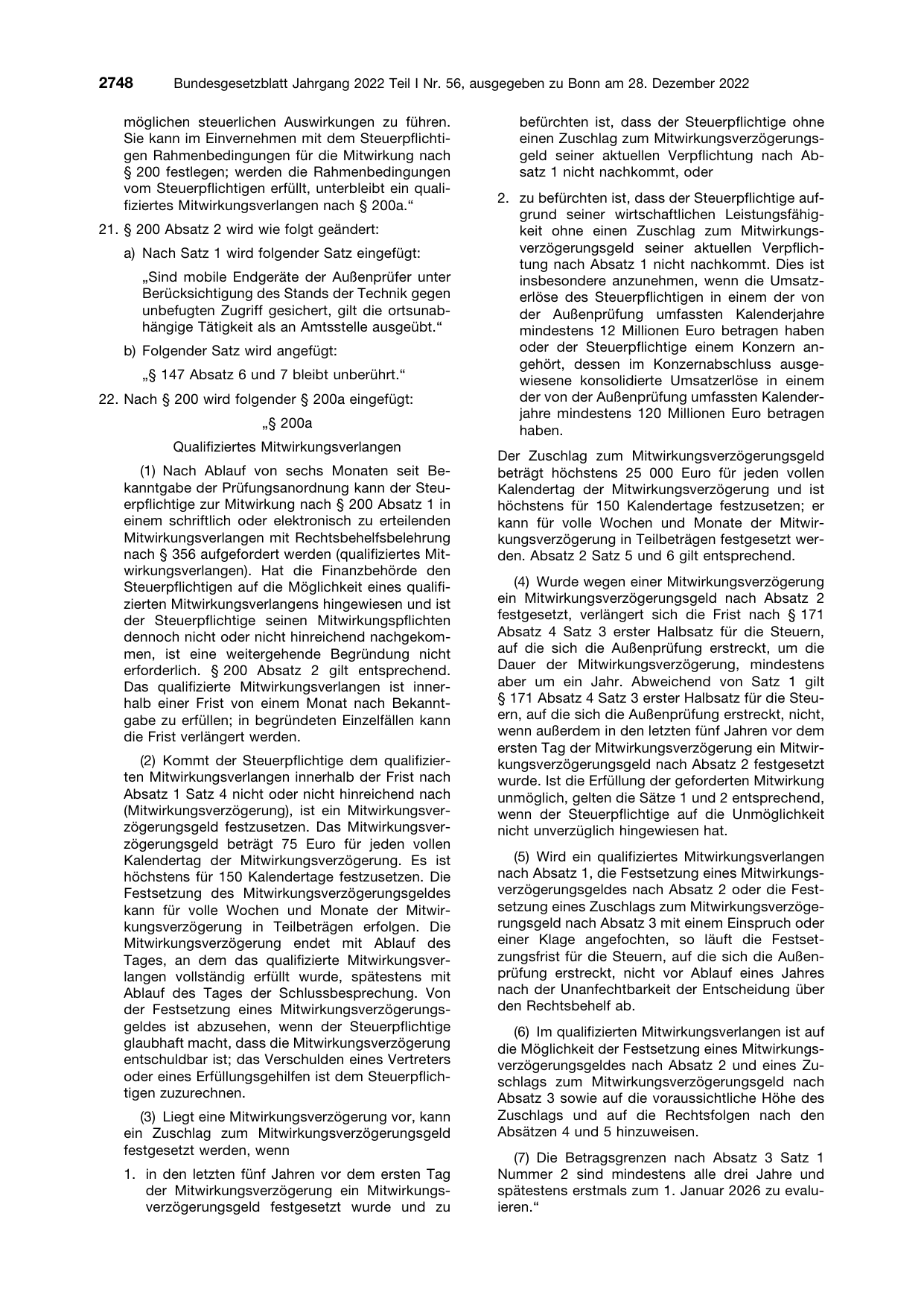 BGBl. 2022, Seite 2748 — Originalseite als Abbildung