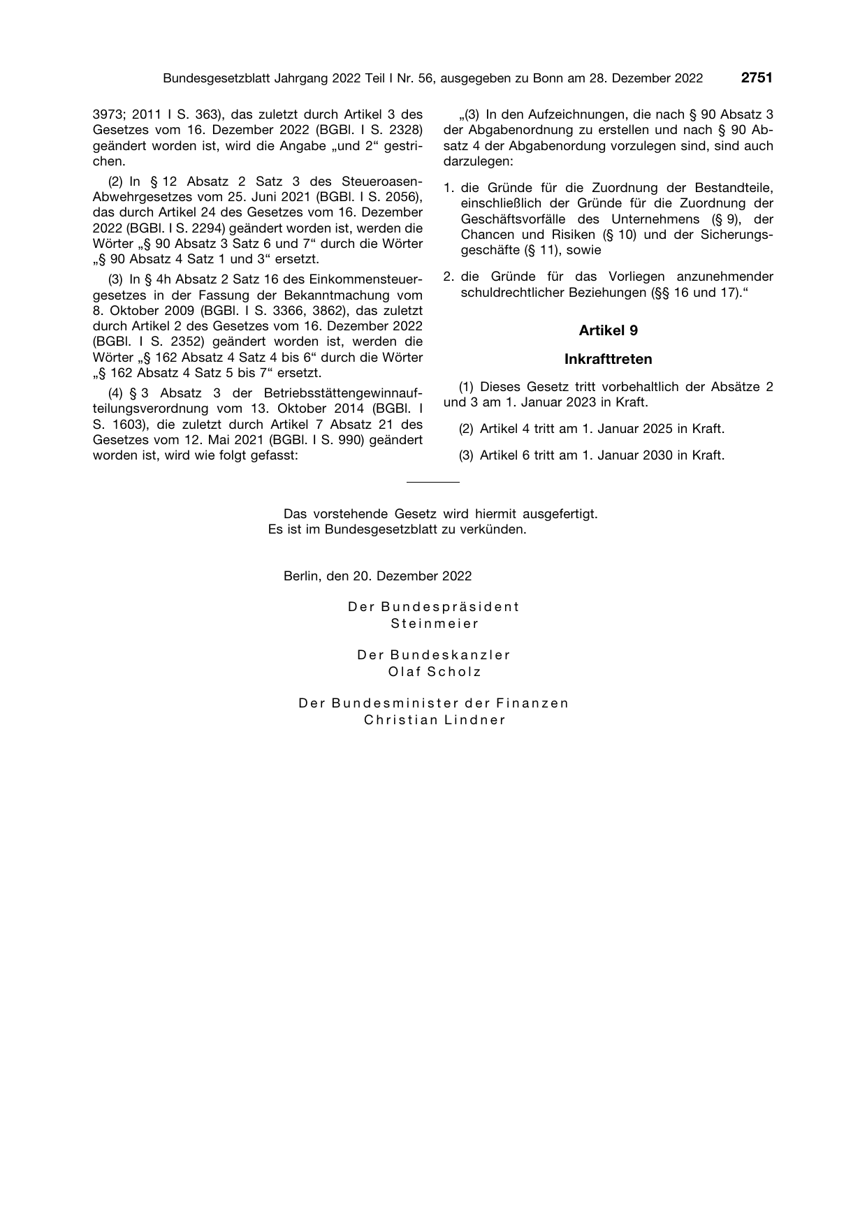 BGBl. 2022, Seite 2751 — Originalseite als Abbildung