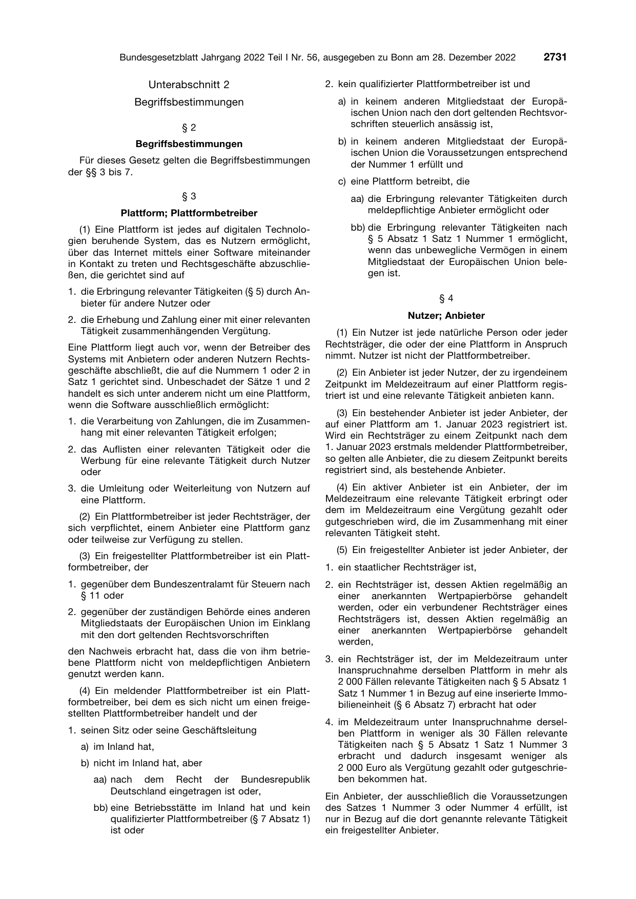 BGBl. 2022, Seite 2731 — Originalseite als Abbildung